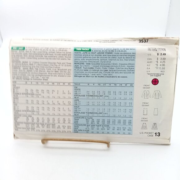 UNCUT Butterick 3537 Vintage Sewing Pattern 18-22 Womens Jacket & Skirt Set 1994 - Picture 2 of 2